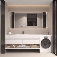 Ensemble de meuble de salle de bain moderne à DEL avec évier unique Coiffeuse de salle de bain moderne en chêne suspendue avec lave-linge