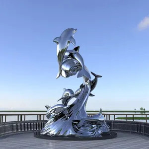 Outdoor Pop Art estátua animal aço inoxidável Dolphin escultura para venda