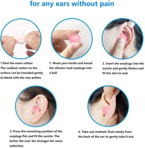 سدادات أذن سيليكون ANT5PPE مقاومة للماء للسباحة، سدادات أذن ناعمة قابلة للتشكيل من الشمع والقطن - Product Image 6
