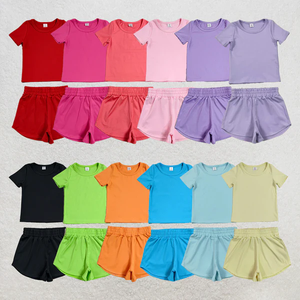 Conjuntos Deportivos Casuales para Niñas, Ropa de Yoga de Verano, 2 Piezas, Camiseta de Manga Corta Lisa con Pantalones Cortos, Venta al Por Mayor - Product Image 1