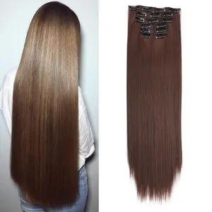 6pcs/set Long Bone Straight Synthetic Hair Thick Hairpieces Wholesale Clips in Hair Extensions