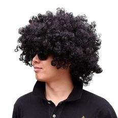 Parruche Afro crespi nere corte per feste in fibra sintetica resistente al calore ad alta temperatura DK65 di alta qualità - Product Image 1
