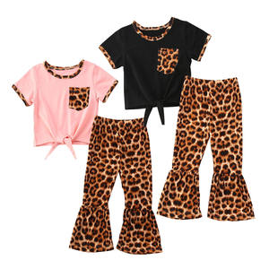 Ropa para niña, camisetas de manga corta para niños + pantalones acampanados con estampado de leopardo, conjuntos de 2 piezas, conjuntos de ropa para niñas pequeñas - Product Image 1
