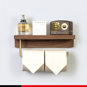 Soporte de pared de madera maciza personalizado de fábrica para caja de pañuelos con soporte de papel higiénico de pie y estante para teléfono - Product Image 1
