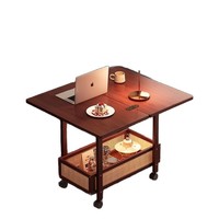 Mesa de Centro Multifuncional Plegable y Giratoria de Madera Maciza, Organizador de Almacenamiento, Estilo Medieval, Muebles de Bambú para Sala de Estar