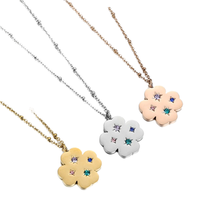 Collar con Colgante de Trébol de Acero Inoxidable Chapado en Oro con Circonitas, Cadena de Eslabones, Joyería de Moda para Mujer - Product Image 2