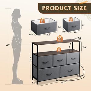 Salon entrée chambre 5 tiroirs commodes étagères ouvertes <span class=keywords><strong>commode</strong></span> de rangement <span class=keywords><strong>gris</strong></span> <span class=keywords><strong>foncé</strong></span> placard <span class=keywords><strong>commode</strong></span> tissu <span class=keywords><strong>commode</strong></span> - Product Image 3