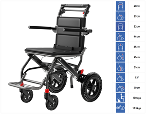 Fauteuil roulant de transport en aluminium d'impression de transfert de fibre de carbone. Facile à voyager, verrouillage des freins à main, pliage, portable. - Product Image 6