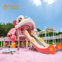 Toboggan en acier inoxydable sur le thème de la danse du lion, équipement de terrain de jeu extérieur personnalisé pour enfants, pour projets de parcs et de stations balnéaires