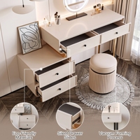 Coiffeuse moderne minimaliste avec miroir LED, ensemble de table de maquillage avec tiroirs et armoire de rangement pour chambre à coucher