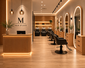 Meubles de salon de coiffure modernes en bois |   Aménagement de salon de luxe nordique |   Stations de coiffure avec miroir LED |   Écologique et personnalisable - Product Image 1