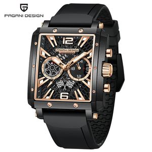 Montre Pagani Design pour homme, rectangulaire, en silicone, chronographe, quartz, bracelet bleu - Product Image 5