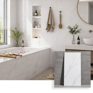 Azulejos de Pared de Cerámica Esmaltada con Aspecto de Mármol Blanco Brillante de 40x80cm, Diseño Elegante y Contemporáneo para Baño y <span class=keywords><strong>Cocina</strong></span>, 400x800mm - Product Image 1