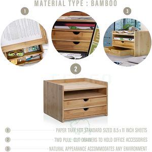 Organisateur de bureau en bambou à 3 niveaux avec tiroirs de taille lettre pour la maison ou le bureau - Product Image 3