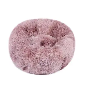 Custom Huisdier Hond Bed Comfortabele Donut Cuddler Ronde Bed Harige Kleurrijke Koraal Fleece Grote Kalme Ronde Donut Hondenbed Met Rits