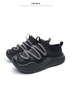 Chaussures de marche tendance à semelle épaisse, respirantes, en maille, avec semelle extérieure en caoutchouc antidérapante et fermeture à lacets, confortables - Product Image 2