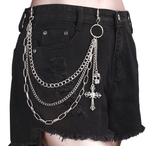 Punk Multi-Layer Skull Pendant Multiple Laps Waist <b>Chain</b> Halloween Fashion Body <b>Chain</b> Tibetan Silver White K Cross - Product Image 2