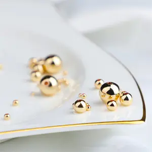 100 pçs/saco Loose Beads Alta Qualidade Latão Metal 14K Real Banhado A Ouro Rodada Suave Bola Spacer Beads Para Jóias