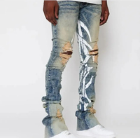 Jeans vintage empilés en denim coupe skinny, vente en gros, personnalisables, imprimés, déchirés, coupe slim, pour hommes, style flare