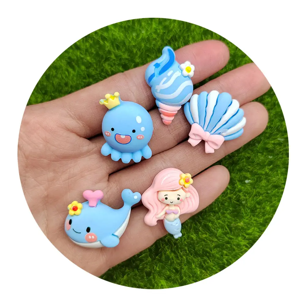 Blue Color Sea Animals Resin Miniature Flatback DIY Slime Diy Kit Charms Shell Dolphin Fish Princess Octopus