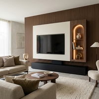 Mueble de TV de Pared con Chapa de Madera de Lujo Clásico, Resistente al Agua y al Desgaste, para Televisores de 65+ Pulgadas, para Sala de Estar o Dormitorio