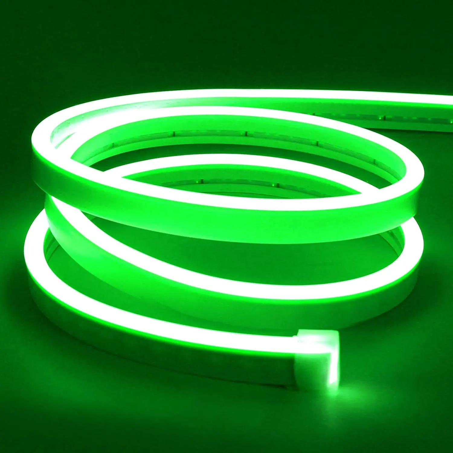 緑のLEDネオンフレックスストリップライト、16.4フィートネオンロープライト屋外/屋内、ベッドルームショップホテル用のカット可能なLEDストリップライト