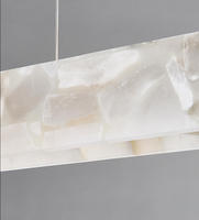 Nouveau Lustre Suspendu Linéaire Moderne en Albâtre Espagnol 2026 avec Lumière LED Blanc Chaud Dimmable pour Salle à Manger Maison/Villa