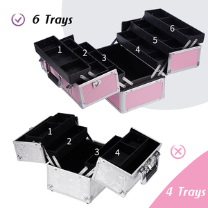 Portable <b>Makeup</b> <b>Case</b> with 6 Trays Large Cosmetic Storage Box with Adjustable Dividers Travel Nail Polish Organizer Salon Barber - Product Image 4