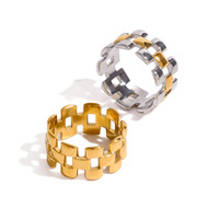 18K PVD Vergoldeter Zweifarbiger Edelstahlring Wasserdichter Klobiger Punk-Mode-Ring mit Zirkonia Rhodium-Beschichtung für Verlobungen