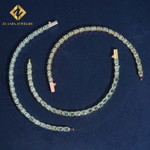 ZUANFA JEWELRY Pulsera de tenis de lujo y moda con moissanita azul verdosa de 5 mm, corte esmeralda cuadrado, plata 925, pasa la prueba del diamante - Product Image 3