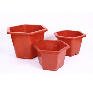 Pot de fleurs hexagonal couleur terre cuite, design brique embossée, avec drainage, pour pépinière et jardin, grande taille, directement de l'usine - Product Image 2