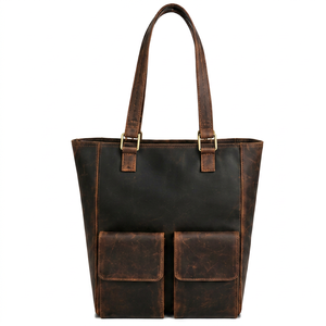 Bolso Tote de Cuero Genuino Sólido de Primera Calidad para Mujer, Bolso de Playa de Gran Capacidad para Verano, con Bolsillo Frontal, Cierre de Cremallera y Correas para el Hombro - Product Image 1