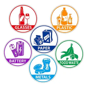 Re-Adjustable Waterproof Bin Labels Paper Metal Plastic Glass Sorting Recycling and Garbage Sticker Sign