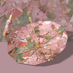 Parapluie de pluie solaire à revêtement noir à 12 côtes pour femme Double couche Double face Double usage Pliable Protection solaire directe - Product Image 1