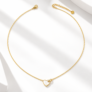 Collar con Colgante de Corazón de Nácar Blanco, Acero Inoxidable, Nácar Blanco, Baño de Oro de 24K, 43 + 5 cm, 4.2 g - Product Image 1