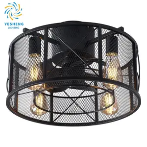 XD41 Modern yatak odası LED ışıklı tavan fanı amerikan Retro endüstriyel tarzı demir kafes Fan ışık