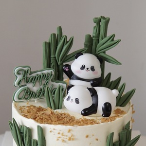 Panda Cake Toppers Cartoon Bamboo Animal Birthday Decoration Handmade Round Cake Decorating Supplies - Product Image 4