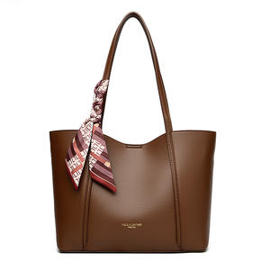 กระเป๋าโท้ทหนังลายลิ้นจี่ขนาดใหญ่ พร้อมผ้าพันคอรูปทรงเรขาคณิตสำหรับผู้หญิง ใช้สำหรับช้อปปิ้งในชีวิตประจำวัน - Product Image 1