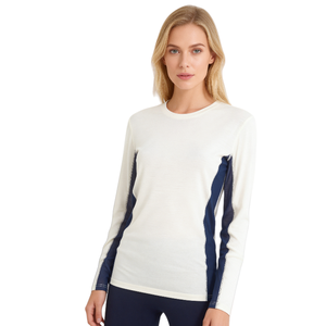 Maglia a Collo Tondo da <span class=keywords><strong>Donna</strong></span> in 100% <span class=keywords><strong>Lana</strong></span> Merino, Strato Base a Maniche Lunghe con Blocchi <span class=keywords><strong>di</strong></span> Colore, Intimo per Sport - Product Image 4