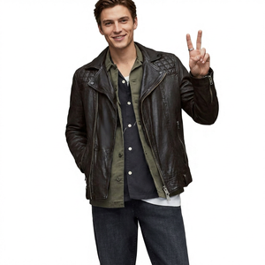 แจ็คเก็ตหนังสำหรับผู้ชาย แฟชั่นซิปแบบ Biker Coat คุณภาพพรีเมียม เสื้อคลุมกันหนาวสำหรับฤดูหนาว ดีไซน์เรียบหรู แจ็คเก็ตหนังแท้สำหรับผู้ชาย - Product Image 4