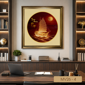 Handcrafted Gold Leaf Embossed Wall Painting Home Decor Art Saidboat Design Vietnam Manufacturer Model MV26-4 Size 60x60 cm - Product Image 3