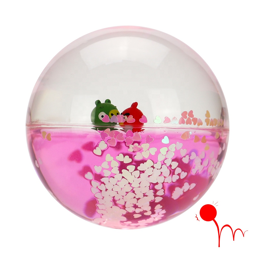 80MM 8CM OEM TPU Kids Sparkle Glittering Bouncy Floater Floating Oil Bounce Liquid Water Neon Glitter Luminous Bouncing Ball