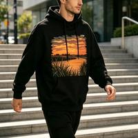 Tissu en coton French Terry personnalisé imprimé pour les sweats à capuche, motif réalisé par transfert thermique offset.