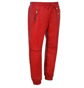 Pantalones de Mujer Personalizados 100% Cuero Nappa Rojo Vintage con Detalle de Correa Naranja, Acabado Vintage, Marca Privada OEM - Product Image 2