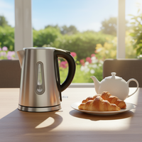 Bouilloire Électrique Sans Fil Moderne 1,7 L en Acier Inoxydable avec Commandes Mécaniques, Arrêt Automatique et Fonction Maintien au Chaud Double