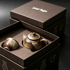 custom rigid gift box tea <b>set</b> packaging box ceramic <b>teapot</b> gift box kraft paper box custom logo box rigid gift box - Product Image 1