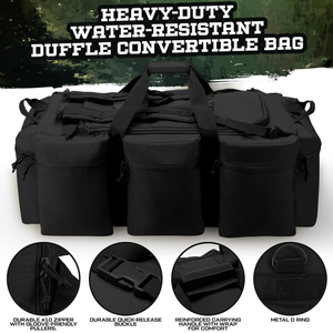 Sac de rangement extensible en nylon DF 90L 95L 100L pour équipement de camping et d'extérieur, noir, imperméable, avec plusieurs poches et poignée de transport - Product Image 6