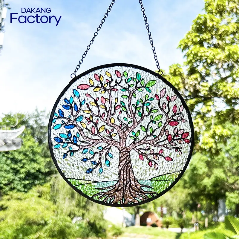 Baum des Lebens Glasmalerei Sun catcher Blätter Fenster Wandbehang Ornament Handgemalte Glasscheibe Dekor Geburtstags geschenk