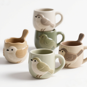 Nouveau! Tasse à café en céramique et porcelaine personnalisée Chiffchaff - 12OZ, motif d'oiseau peint à la main, cadeau de tasse - Product Image 1