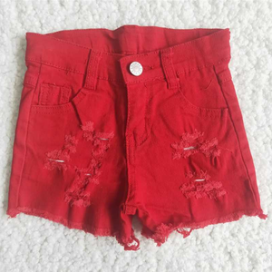 Jeans pour enfants et tout-petits, avec poches, élastiques et ajustables, motif cœur bleu, fermeture éclair, pour bébés filles, vêtements d'été en denim - Product Image 1